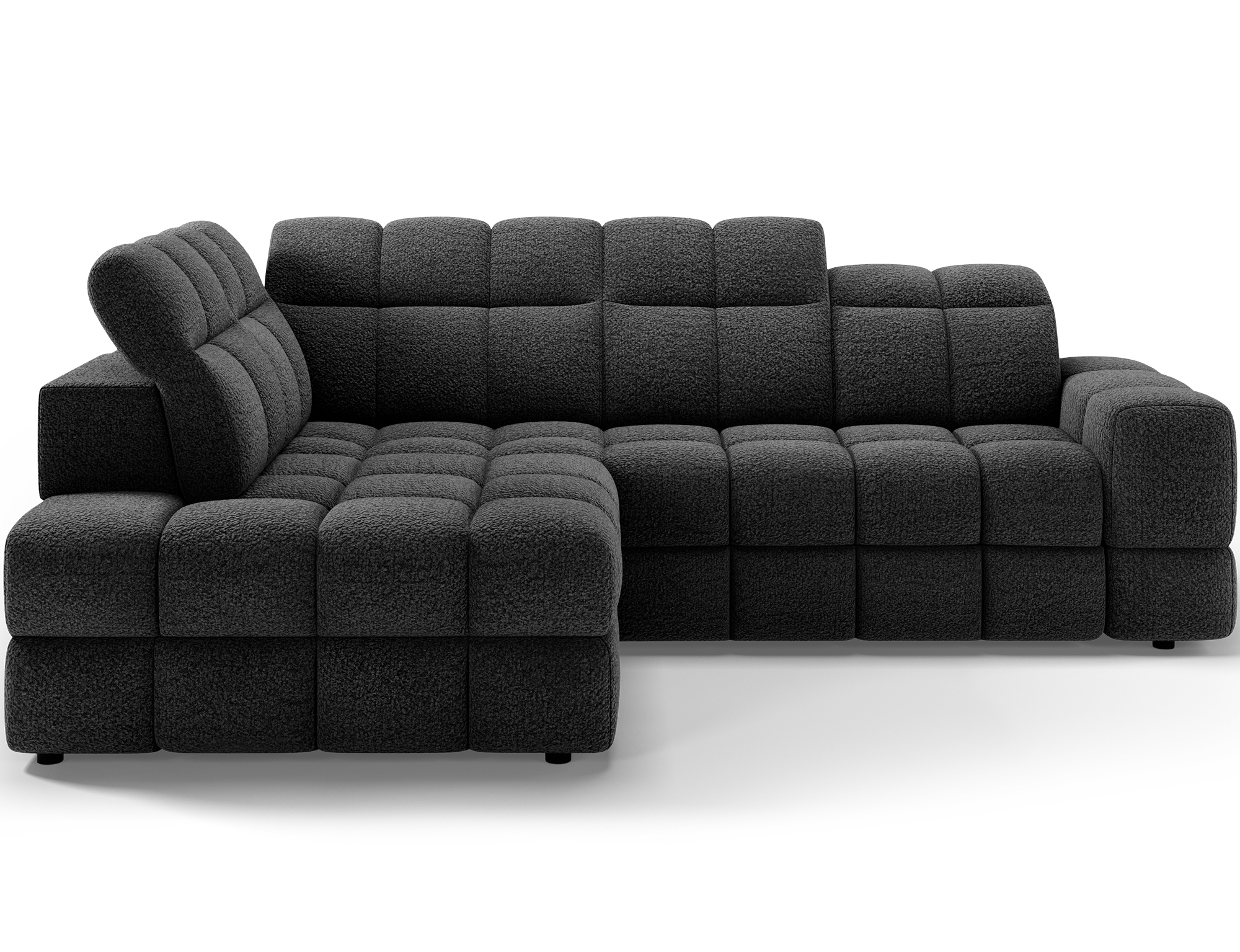3f3adf3d-9b20-419b-88b2-08dec7d9597a Ecksofa Bronon mit Schlaffunktion und Bettkasten, dunkelgraues Bouclé, linksseitig – Bild 1