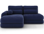 Ecksofa Ripeli mit Schlaffunktion und Bettkasten, dunkelblauer Samt, linksseitig