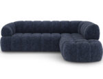 Ecksofa Tontano mit Schlaffunktion und elektrisch ausziehbarer Sitzfläche, blaue Chenille, rechtsseitig