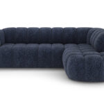 Ecksofa Tontano mit Schlaffunktion und elektrisch ausziehbarer Sitzfläche, blaue Chenille, rechtsseitig